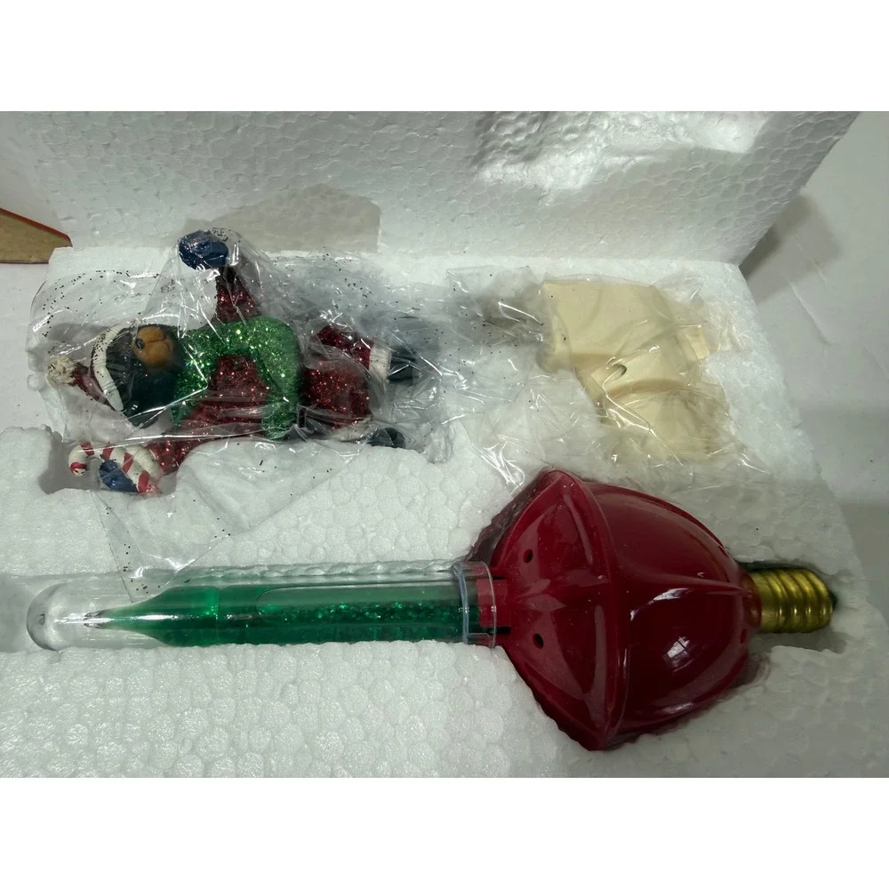 Tis the Season Christmas Bubble Night Light Black Bear Santa Red Green 507214BE